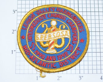 Lehigh Valley Harmonizers Mid-Atlantic District Intermediate Chorus Champions 1990 and 1992 Iron-On Vintage Embroidered Patch Music Award