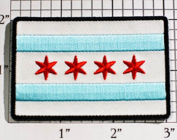 Chicago Illinois Flag Iron-On Embroidered Flag Clothing Patch for Jacket Vest Backpack Travel Trip Souvenir Vest Uniform Windy City Crest