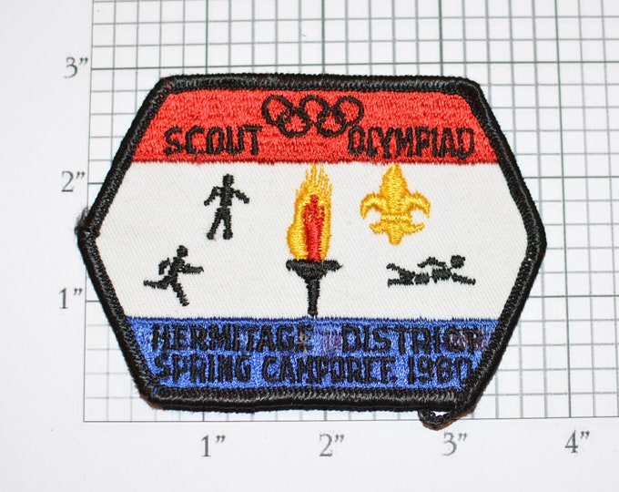 Scout Olympiad Hermitage District Spring Camporee 1980 BSA Sew-On Vintage Embroidered Clothing Patch Uniform Jacket Keepsake Memorabilia