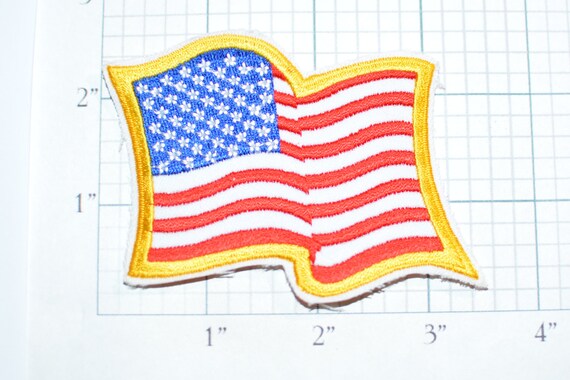 Wavy American Flag Iron-On Vintage Patch Quality Workmanship Gold Border Jacket Patch Backpack Patch Vest Patch Shirt Patch USA Patriot e20h