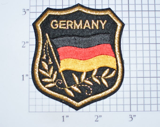 GERMANY Iron-on Embroidered Clothing Patch Flag in Shield Design w/Metallic Gold Threading Beautiful Travel Trip Tourist Souvenir Memento
