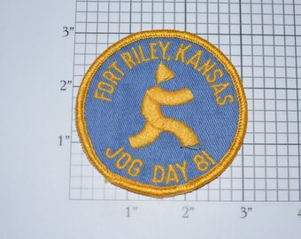 Fort Riley Kansas Jog Day 81 (1981) Sew-On Vintage Patch Military Vet Jacket Vest Collectible Memorabilia Veteran Gift Idea Running Jogger