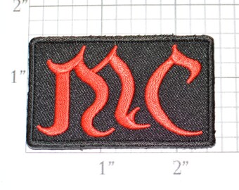 Red MC Fancy Text Iron-on (or Sew-on) Embroidered Clothing Patch Applique for Motorcycle Rider Biker Jacket Vest Clothing Hog Chopper Trike