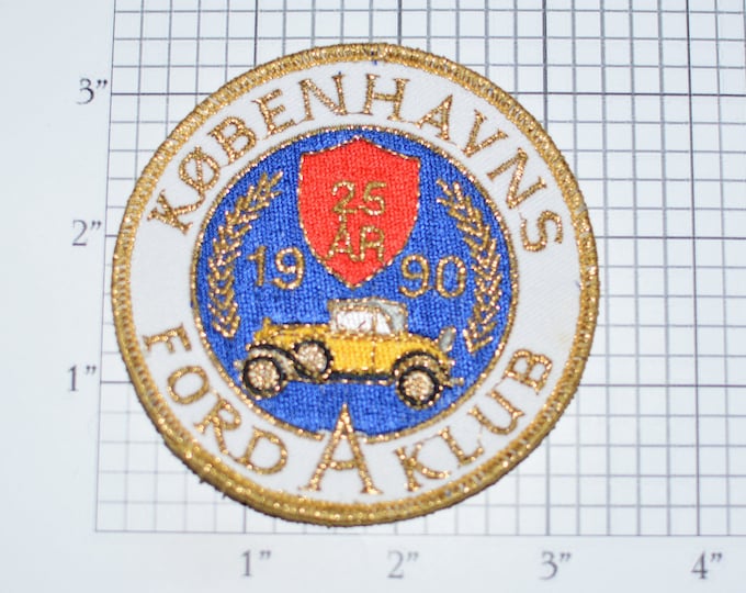 Kobenhavns Model "A" Ford Klub 1990 Very RARE Sew-On Vintage Embroidered Clothing Patch Copenhagen Denmark Antique Car Club Collectible e33p