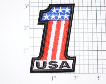 USA #1 Iron-On Embroidered Clothing Patch Motorcycle Biker Jacket Vest American Flag United States Pride Number One Patriot Military Solider