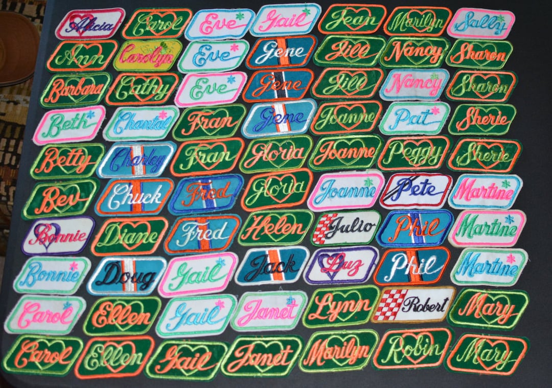 Patch Style Names Name Patches, Bold Fancy 70s Era Vintage Sew-on Embroidered Clothing ...