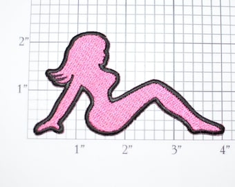 Sexy Woman Silhouette Pink Iron-On Embroidered Clothing Patch for Biker Jacket Vest Shirt Hat Backpack Hoodie Shapely Girl Fun Gift Idea
