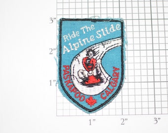 Ride the Alpine Slide Paskapoo Calgary Canada Sew-On Vintage Embroidered Patch VERY RARE 1970s Travel Trip Souvenir Collectible Keepsake