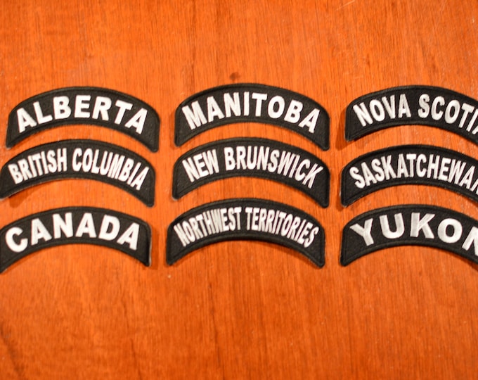 Canada Location Tab Rocker Iron-on (or Sew on) Embroidered Patches Travel Trip Souvenir Motorcycle Biker Jacket Vest Shirt Canadian Pride