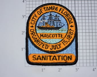 City of Tampa Florida Mascotte Sanitation Iron-On Vintage Embroidered Clothing Patch Employee Uniform Shoulder Emblem Collectible Keepsake