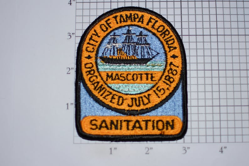 City of Tampa Florida Mascotte Sanitation Iron-On Vintage Embroidered Clothing Patch Employee Uniform Shoulder Emblem Collectible Keepsake