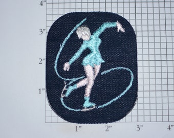 Figure Skater Vintage Iron-on Denim Embroidered Clothing Patch Cute Fun Girls Accent Embellishment Unique Gift Idea Ice Skating Athlete Logo