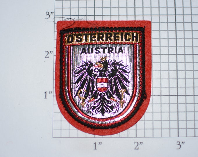 Osterreich Austria Beautiful Sew-On Vintage Travel Patch Metallic Gold & Silver Thread Crest Coat of Arms Tourist Trip Souvenir Collectible
