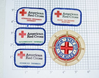American Red Cross ARC RARE Vintage Iron-on Clothing Patches Beginner Intermediate Advanced Swimmer Swim Stay Fit 50 Miles Collectible e24c