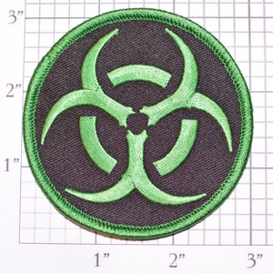 Green on Black Biohazard Symbol Iron-on (or Sew-on) Embroidered Clothing Patch for Biker Jacket Vest MC Shirt Jeans Backpack Hat Gift Gamer