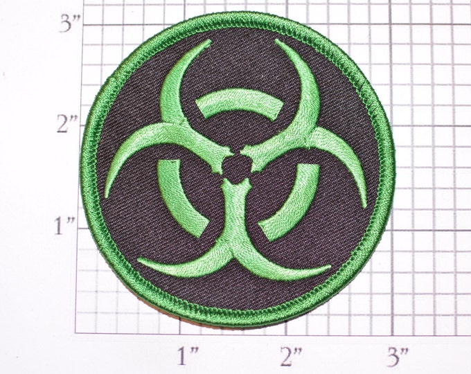 Green on Black Biohazard Symbol Iron-on (or Sew-on) Embroidered Clothing Patch for Biker Jacket Vest MC Shirt Jeans Backpack Hat Gift Gamer