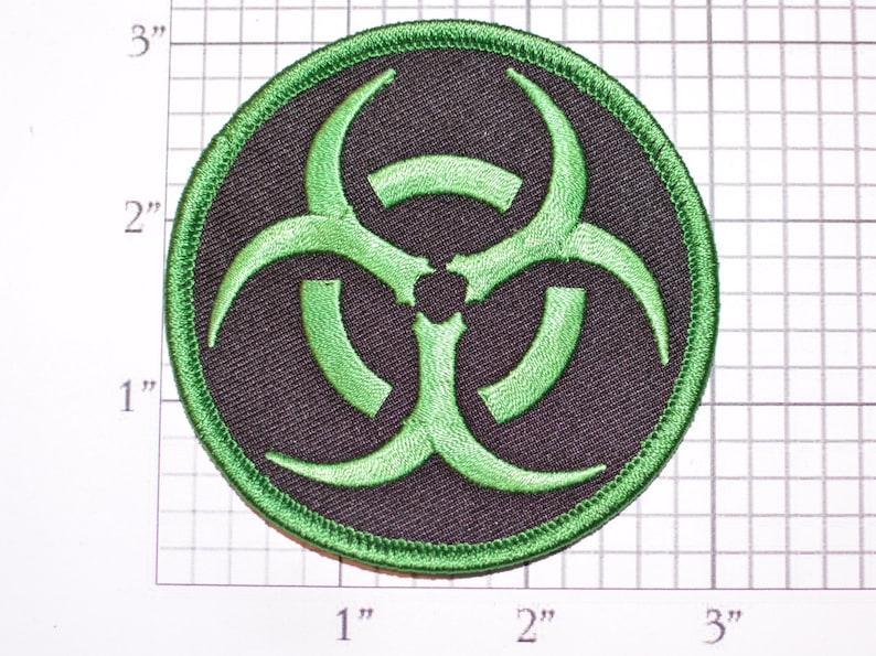 Green on Black Biohazard Symbol Iron-on (or Sew-on) Embroidered ...