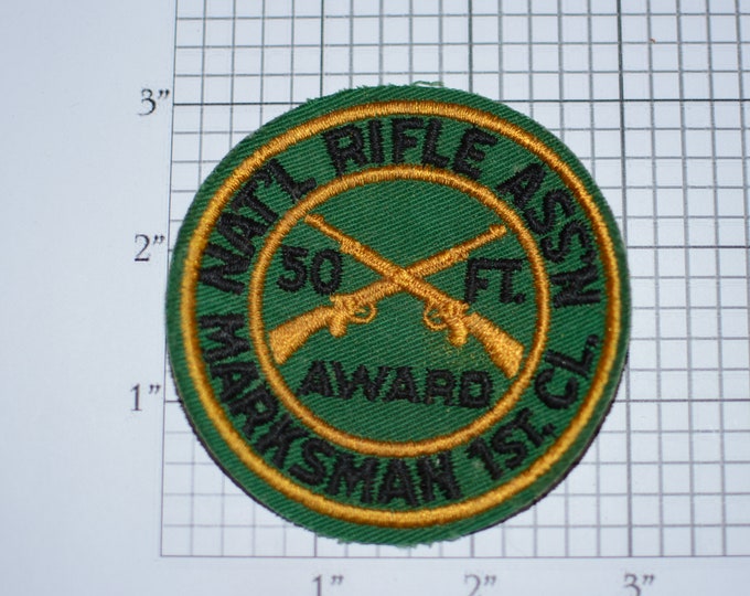 National Rifle Association Marksman 1st Class 50 Foot Award (NRA) Sew-on Vintage Embroidered Clothing Patch Shooting Gun Owner Memorabilia