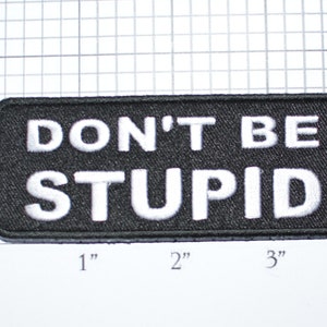 Don't Be Stupid, Funny Iron-on Patch Biker Patch Jacket Patch Vest Patch Motorcycle Patch Jeans Patch Hat Patch Dumb Moron Idiot oz1