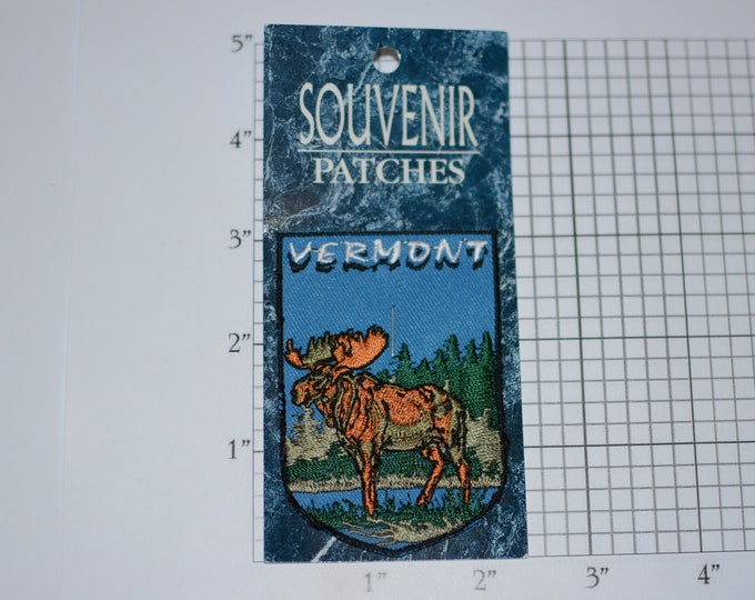 Vermont Moose Wildlife Emblem (Western Souvenirs Original Pkg) Iron-on Vintage Souvenir Travel Patch Scrapbook Keepsake Badge Crest
