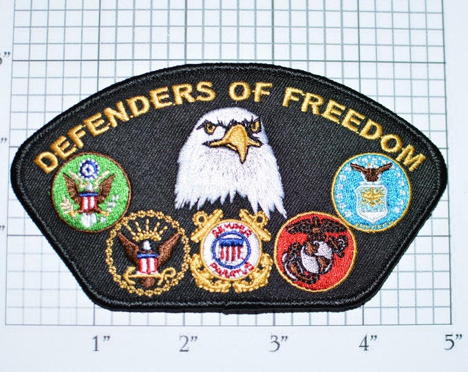 Defenders of Freedom Iron-on Embroidered Clothing Shoulder Patch War Military Branches Veteran Soldier Memorabilia Biker Jacket Vest Vet