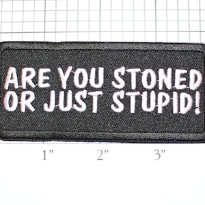 Are You Stoned or Just Stupid Iron-On Embroidered Patch Applique Funny Marijuana Biker Motorcycle Jacket Vest Punk Backpack Weed Pot Dumb