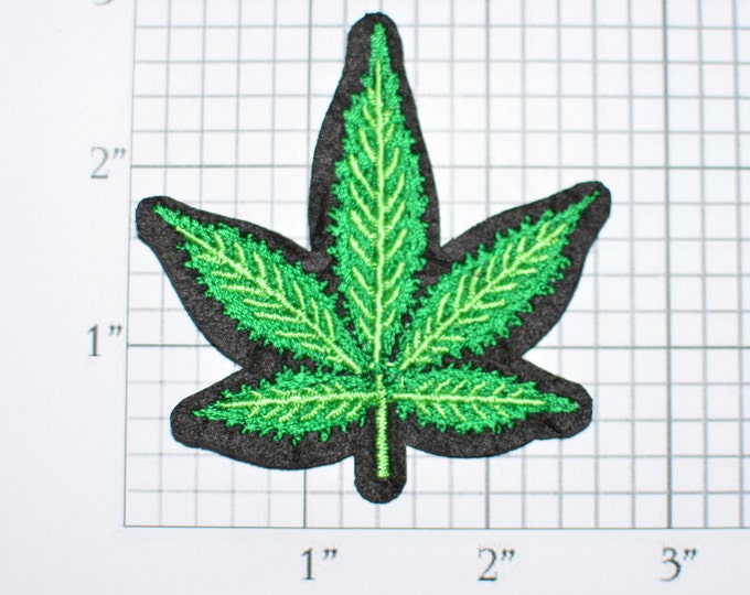 Green Marijuana Leaf Iron-On Embroidered Clothing Patch for Jacket Vest Shirt Hat Backpack Denim Jeans Hippie Boho Fashion