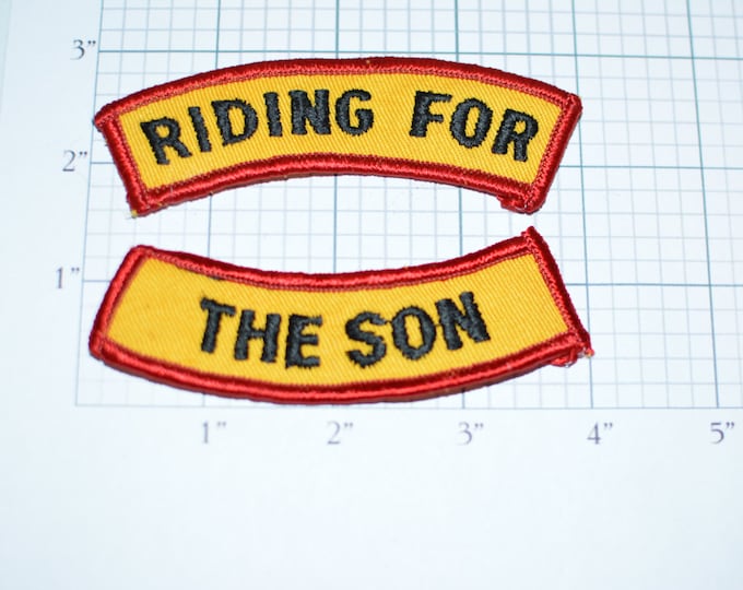 Riding For The Son - 2 Piece Small Rocker Sew-On Vintage Patch Set Biker Jesus Christ Christian Religious God Lord Minister Motorcycle s1