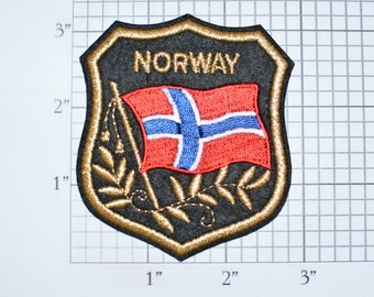 NORWAY Iron-on Embroidered Clothing Patch Flag in Shield Design w/Metallic Gold Threading Beautiful Travel Trip Tourist Souvenir Memento