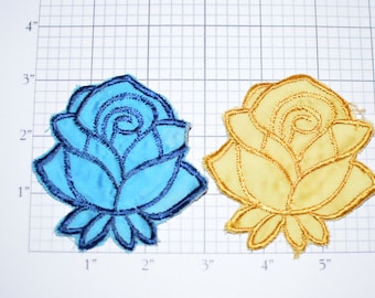 Rose Flower Vintage Sew-on Applique Patch DIY Craft Project Clothing Patch Embellishment Accessory Cute Gift Idea Yellow Blue Fabric e1