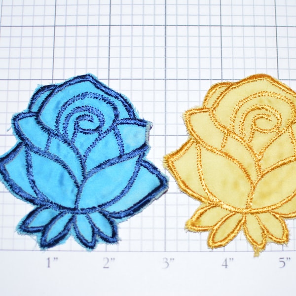 Rose Flower Vintage Sew-on Applique Patch DIY Craft Project Clothing Patch Embellishment Accessory Cute Gift Idea Yellow Blue Fabric e1