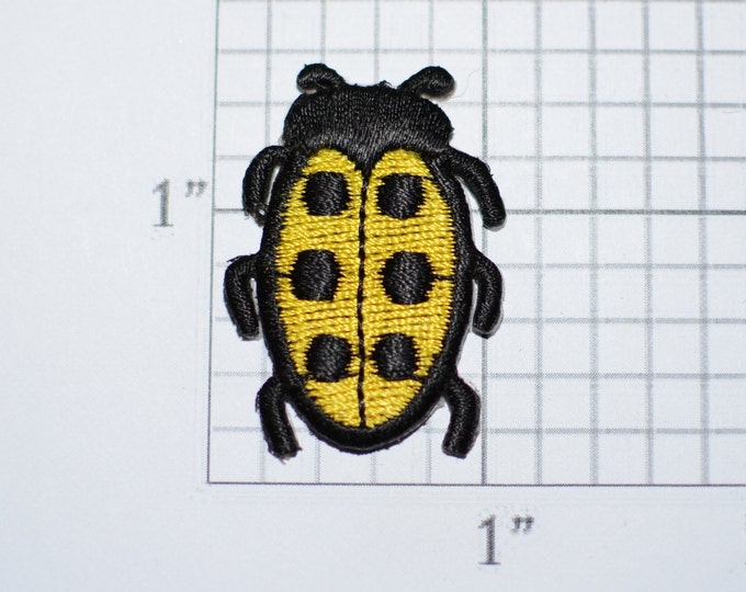 Small Yellow Insect Iron-On Embroidered Vintage Clothing Patch Lady Bug Nature Critter Fun Cool DIY Clothes Fashion Accessory Logo Idea