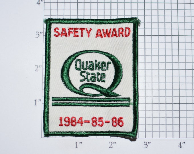 Quaker State Safety Award 1984 85 86 Sew-On Authentic Vintage Embroidered Patch Automotive Motor Oil Racing Gas Station Garage Uniform Shop