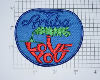 Aruba I Love You Sew-On Vintage Travel Patch Emblem Trip Souvenir for Jacket Backpack Scrapbook Memorybox Crest Emblem Keepsake Gift Idea
