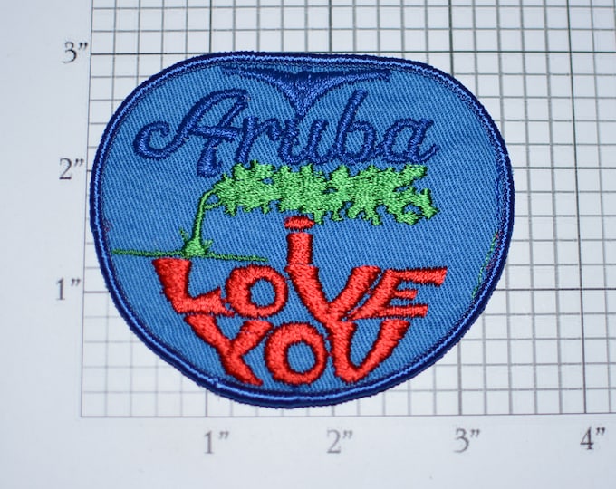 Aruba I Love You Sew-On Vintage Travel Patch Emblem Trip Souvenir for Jacket Backpack Scrapbook Memorybox Crest Emblem Keepsake Gift Idea