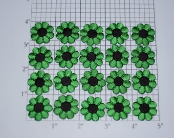 Flower Iron-on Patch Appliqué Lot (20 pieces) Green / Black Small Adorable Perfect for Dolls, Cards, Embellishment DIY Clothing Fun Crafts