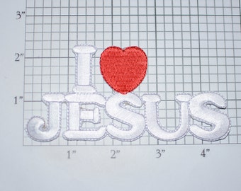 I Love (Heart) Jesus, Iron-on Embroidered Clothing Patch Jacket Vest DIY Craft Project, Christ Christian Bible Faith Forgiveness God Church