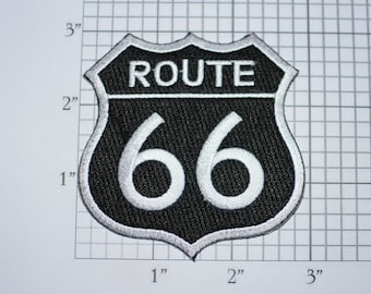 US ROUTE 66 Black Iron-On Embroidered Clothing Patch for Biker Jacket Vest Backpack Trip Travel Souvenir Trucker Road Sign America USA Gift