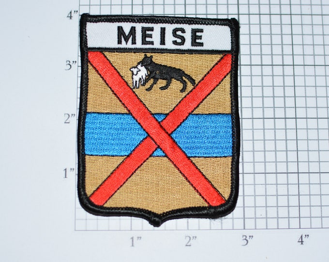 Meise Belgium Flag Shield Sew-On Vintage Embroidered Travel Patch Emblem Badge Tourist Trip Souvenir Gift Collectible Vacation Holiday e25j