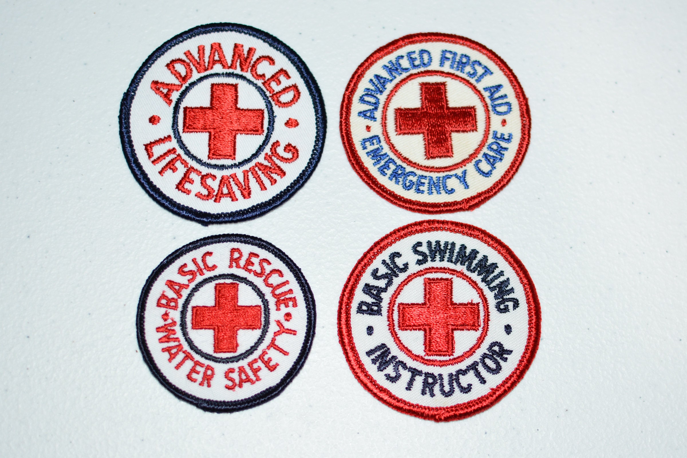 vintage Emergency First Aid American Red Cross patch & Standard First Aid  patch