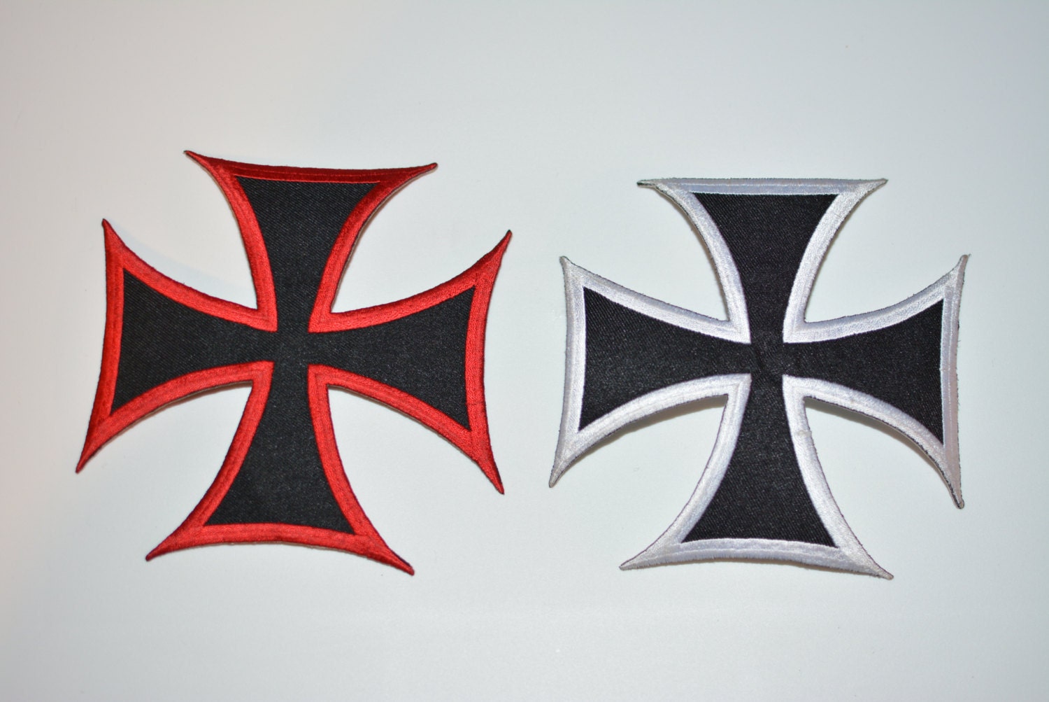 Large Iron-Cross Vintage Iron-On Biker Embroidered Clothing Patch- Choose  Black with Either Red or Silver Trim for Jacket Vest Shirt Back e1