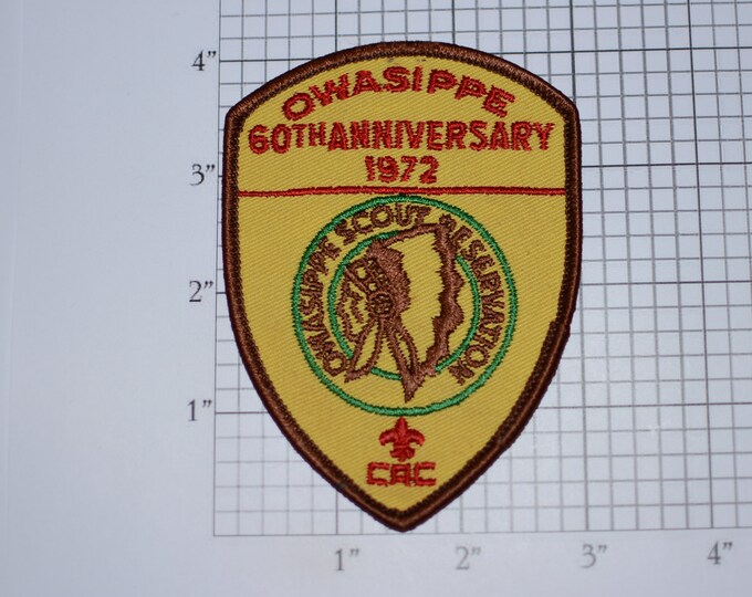 Owasippe Scout Reservation Chicago Council 60th Anniversary 1972 BSA Sew-On Vintage Embroidered Clothing Patch Uniform Shirt Boy Scout Badge
