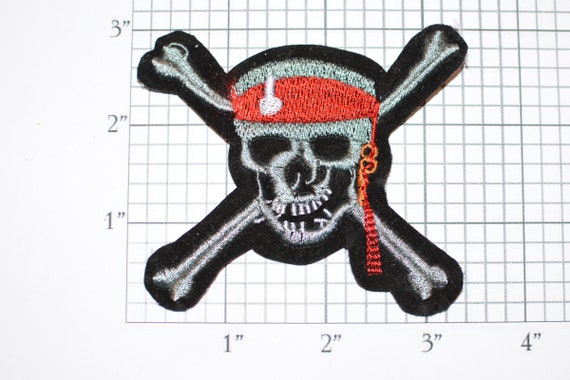 SKULL CROSS BONES EMBROIDERED IRON ON 3 INCH MC BIKER PATCH