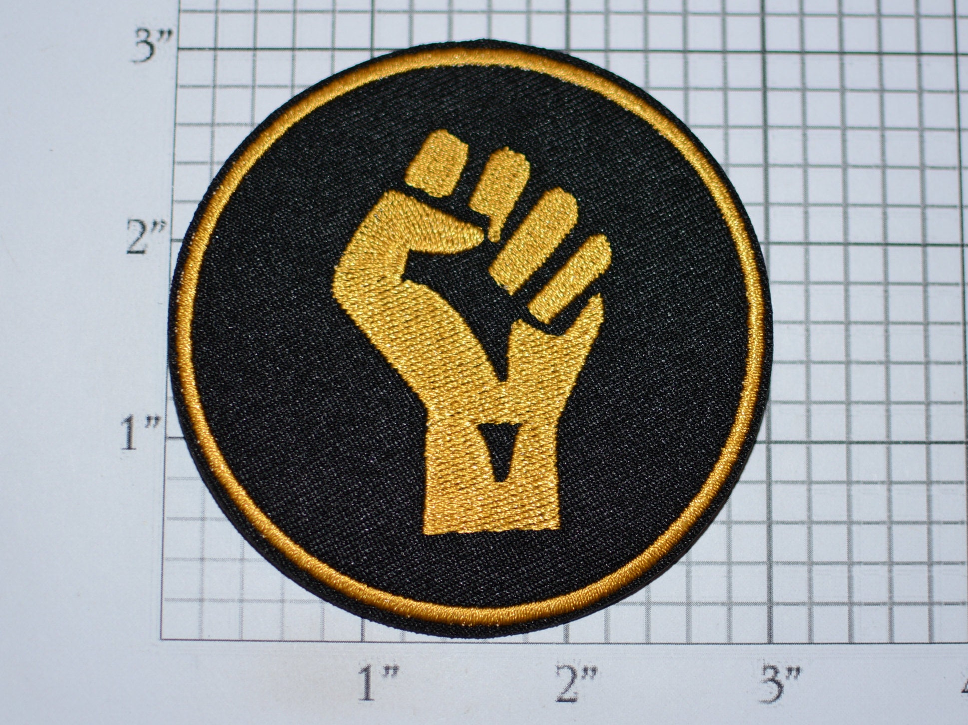 Raised Clenched Fist (Gold on Black) Iron-On Embroidered Patch Symbol of  Solidarity Unity Strength Defiance Resistance for Jacket Vest Shirt