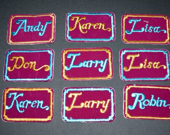 Vintage Sew-On Embroidered Name Tag Patch, Old-Fashion Boho Bowling or Mechanic Work Shirt Andy Don Karen Larry Lisa Robin Applique