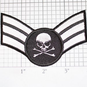 Senior Airman SKULL Iron-on Embroidered Clothing Patch Insignia Emblem Uniform Logo Cosplay Costume Military Retiree Biker Jacket Vest MC