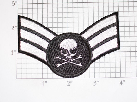 Senior Airman SKULL Iron-on Embroidered Clothing Patch Insignia Emblem Uniform Logo Cosplay Costume Military Retiree Biker Jacket Vest MC