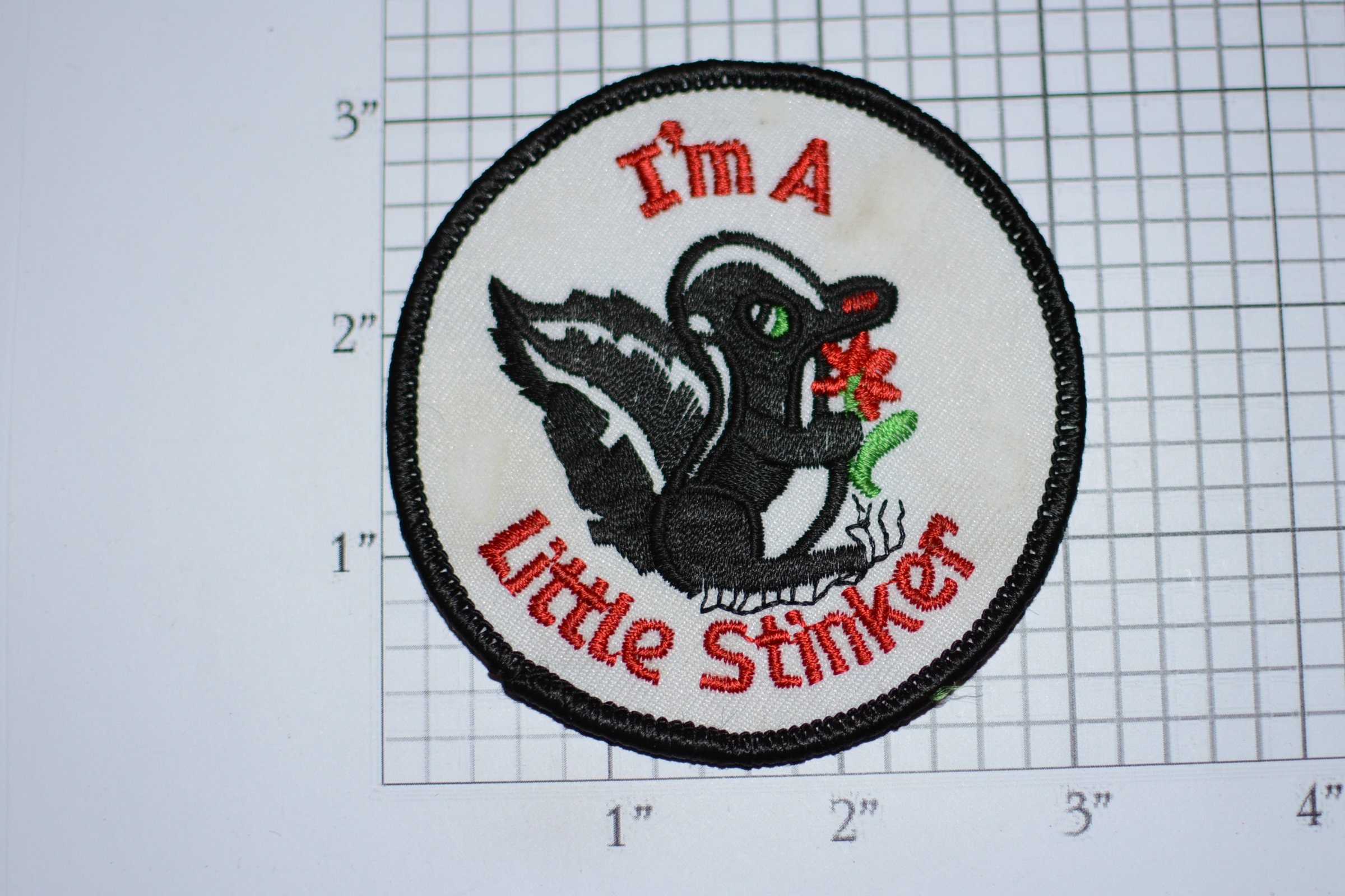 I m A Little Stinker Iron On Vintage Patch Baby Skunk Odor Smell Smelly i-m-a-little-stinker-iron-on-vintage-patch-baby-skunk-odor-smell-smelly