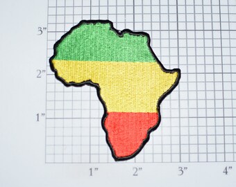 Africa Continent Map Outline Iron-on Embroidered Clothing Patch in Flag Colors Green Yellow Red African Pride for Shirt Jacket Backpack Vest