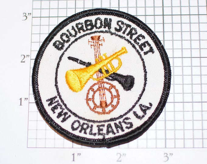 Bourbon Street New Orleans LA (Louisiana) Jazz Music Mardi Gras Sew-on Vintage Embroidered Clothing Patch Collectible Trip Souvenir Gift